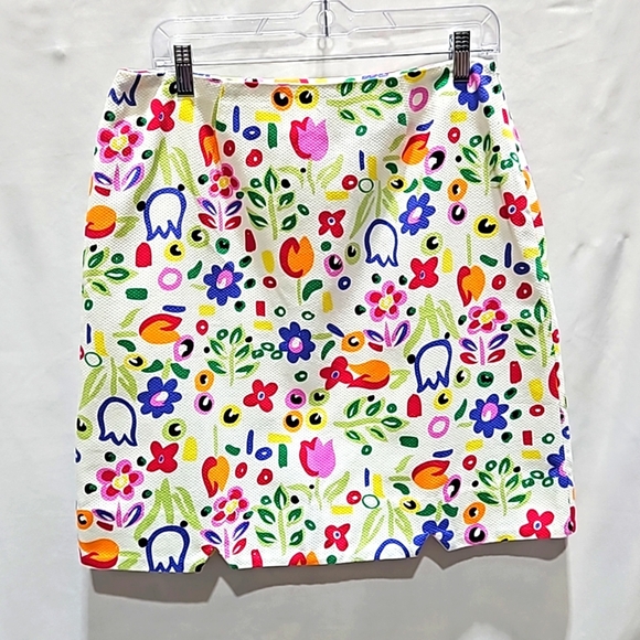 Eagle's eye, Multi-colored, Mini skirt, Floral, White, Lined, 100% Cotton, Sz 12 - Picture 1 of 10